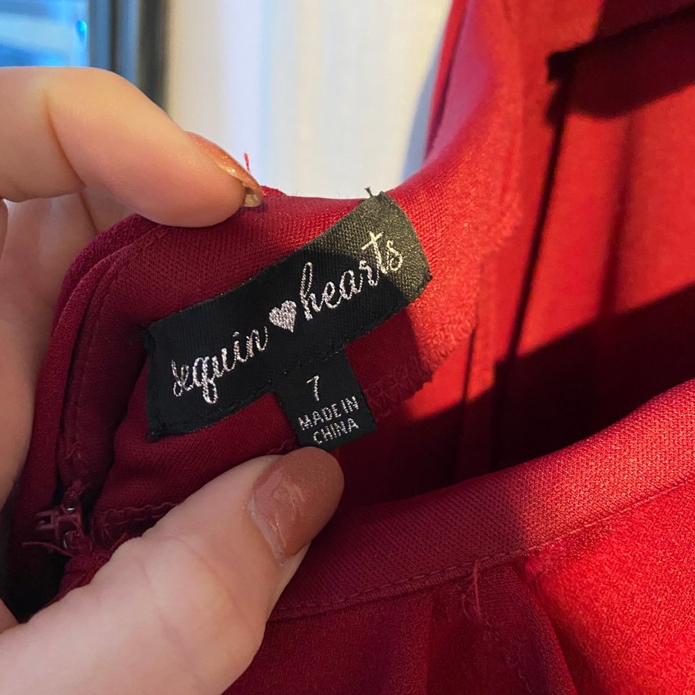 Sequin Hearts Red Backless Ruffle Crisscross Prom - image 4